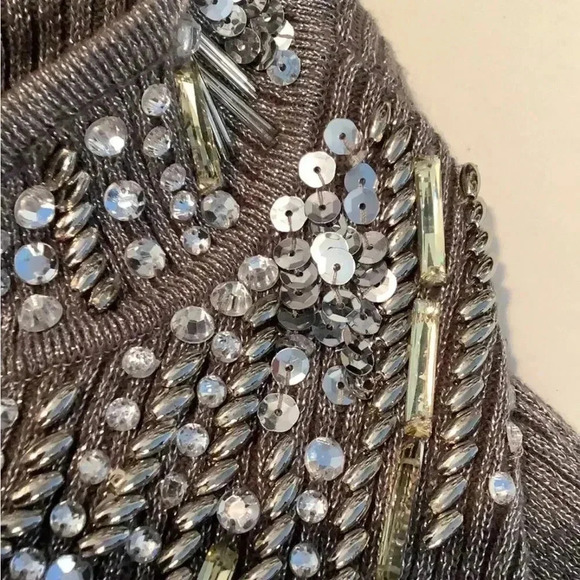 Y2K McBling Indie Sleaze Silver Rhinestone Keyhole Neck Sweater XL - Picture 8 of 10